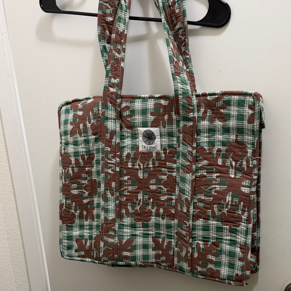 kiele ki ele palaka Green & Brown Quilted Plaid Tote Bag new